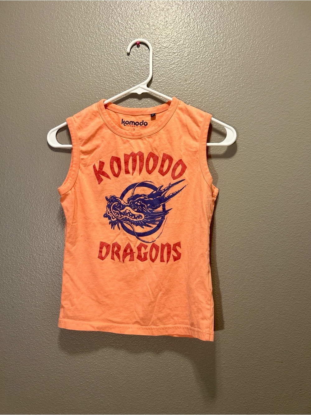 Superdry Peach Graphic Tank Top with Blue and Red Print